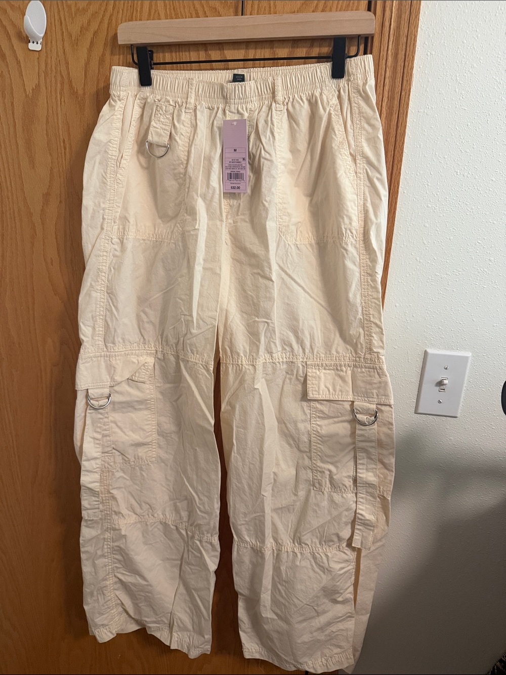 wild fable Cream Wide-Leg Cargo Pants with D-Ring Detail